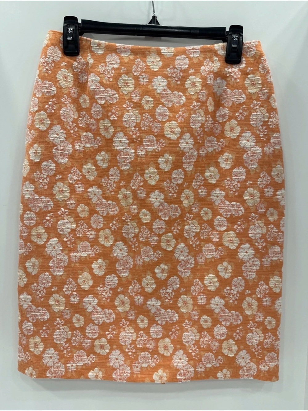 Sara Campbell SZ 6 Knee Straight Skirt Orange Floral Grandmacore Cottagecore